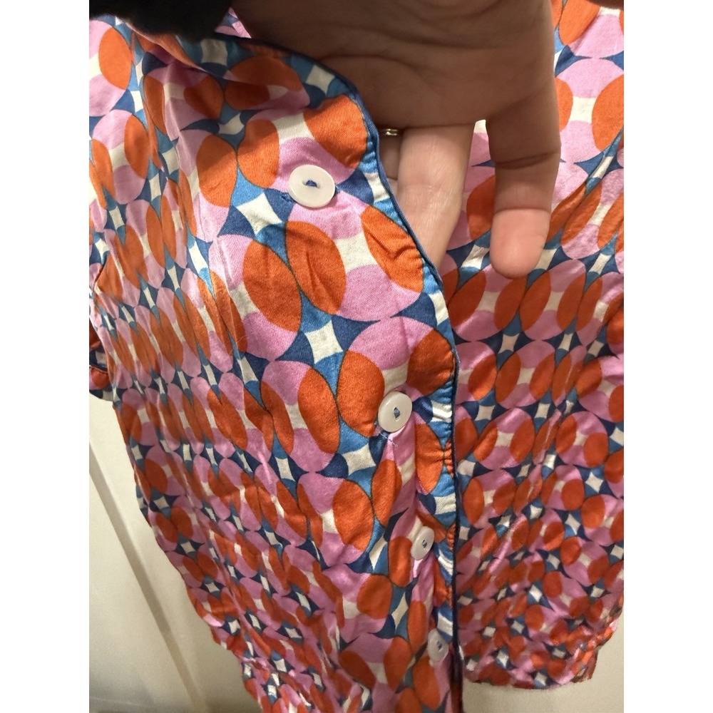 Anthropologie LyreBird Silky Printed Pajama Set Sold Out Print Top XL Shorts LG - Picture 10 of 16